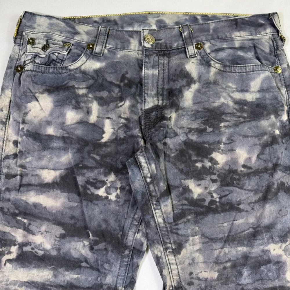 True Religion Ricky Big T Jeans Mens 44x33 Grey Cloud Wash Straight Flap Pockets